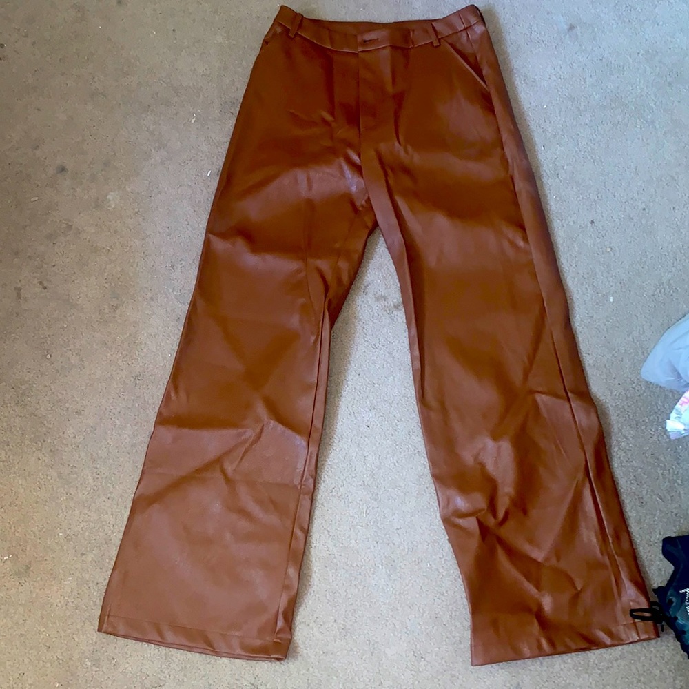 Windsor Brown Leather Wide Leg Pants